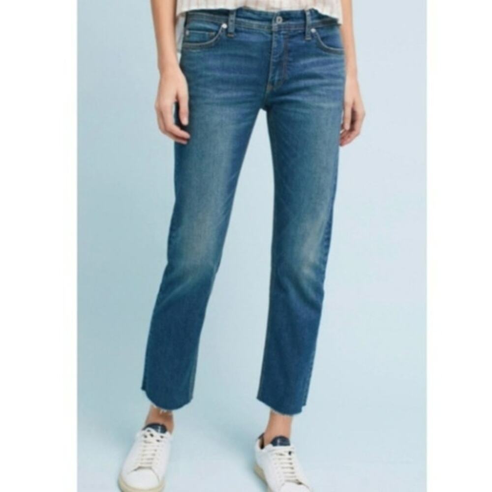 Pilcro and the Letterpress Slim Straight Mid Rise Dark Wash Denim Jeans 28